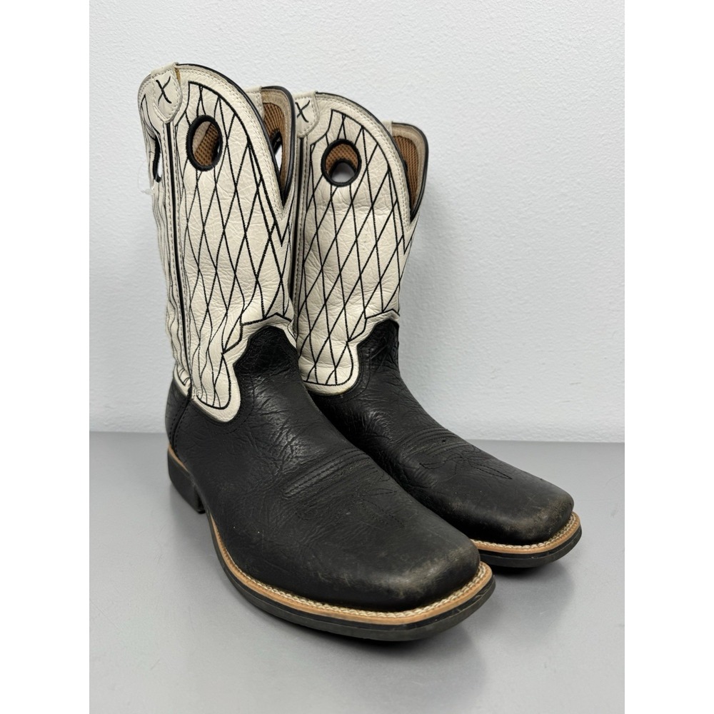 Twisted X Cowboy Boots Mens 9D White Black Leather Square Toe Western Work Rodeo